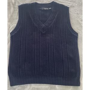 Cape Isle Knitters Men’s Cotton Sweater Vest Sz L Navy Cable Knit Fisherman USA